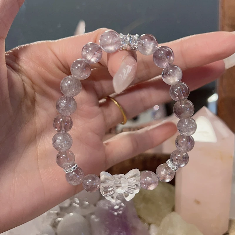 【万事如意】8m紫水晶+白色蝴蝶手串原创设计天然水晶Y52