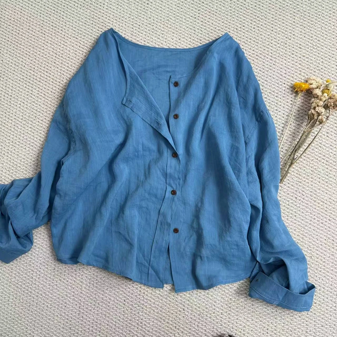 夏季新款超薄麻长袖防晒衬衣5708