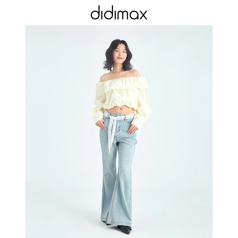 25年春季新款浅蓝色微喇裤高腰气质牛仔裤c52324