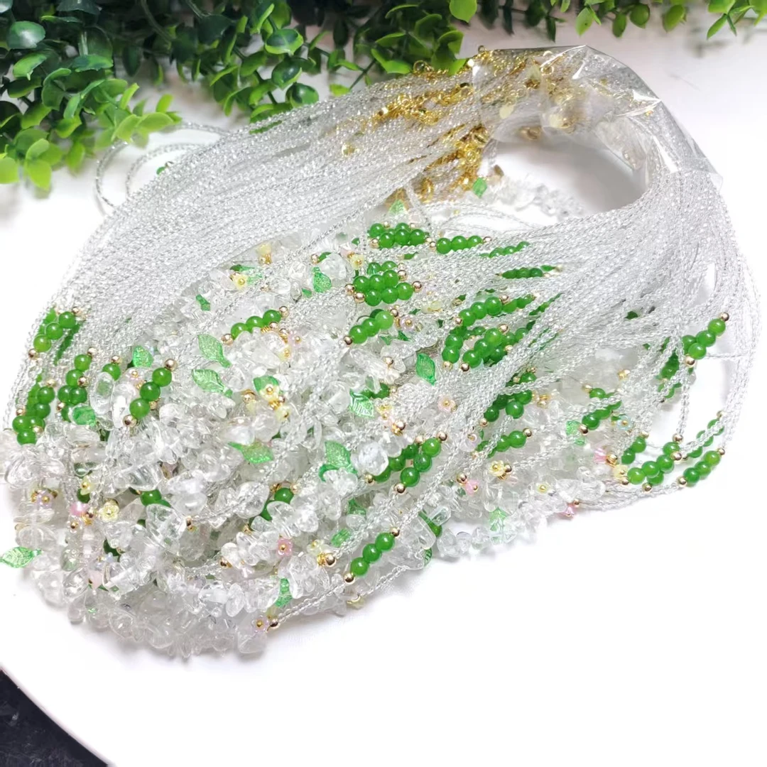 Q436【赵小姐】时尚百搭天然白水晶碎石项链多样式发其一