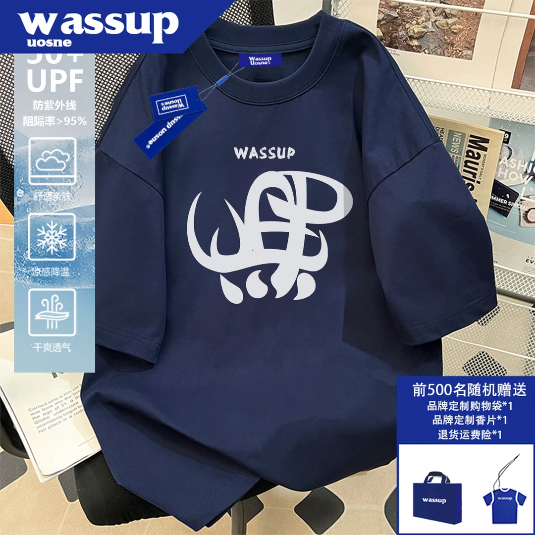WASSUP UOSNE美式复古小众设计短袖t恤夏季男生宽松防紫外线上衣