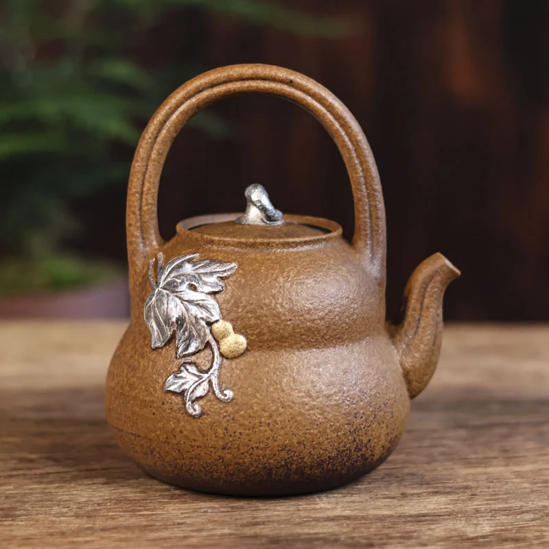 阿茶  福禄-灰念-提梁壶-酱釉-容量320CC（Q4086）