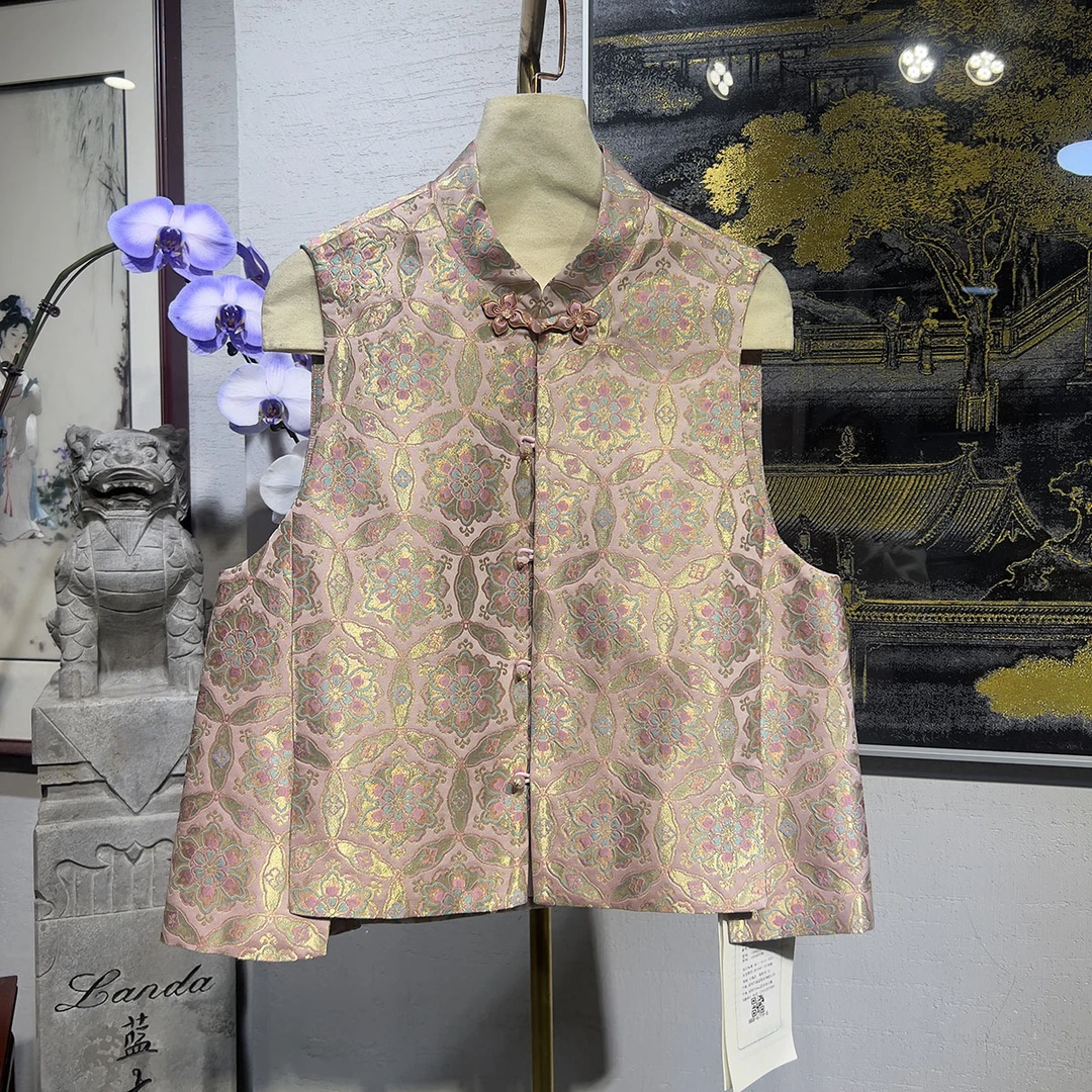 蓝大【烟霞】桑蚕丝对襟流苏马甲6719