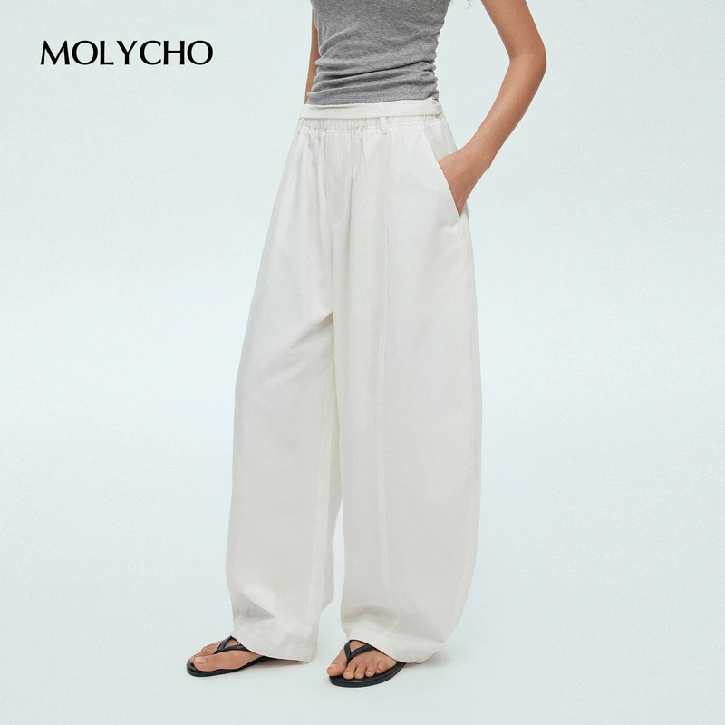 MOLYCHO｜松弛散步神裤__垂感松紧腰弯刀裤女 宽松休闲高腰阔腿裤