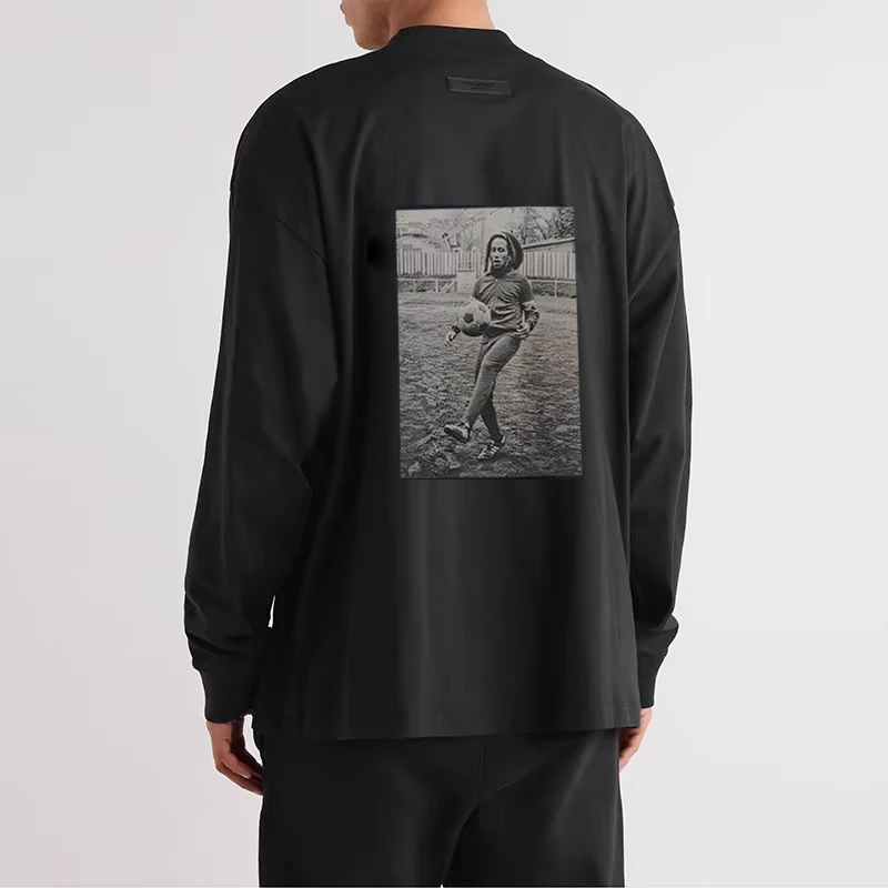 ESSENTIALS联名三条杠足球人物印花纯棉长袖T恤打底衫男女同款