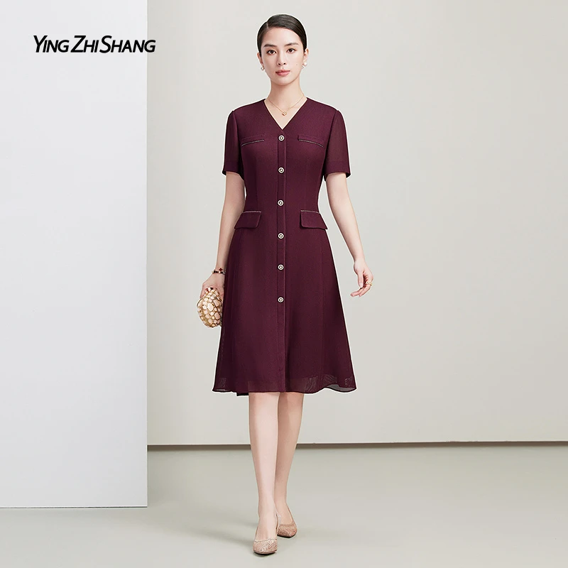 赢智尚醋酸红色小香风气质连衣裙显瘦中长款洋气春夏新款ZF03417