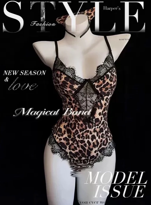 「小野豹女友」性感火辣豹纹纯欲包臀裙吊带睡裙