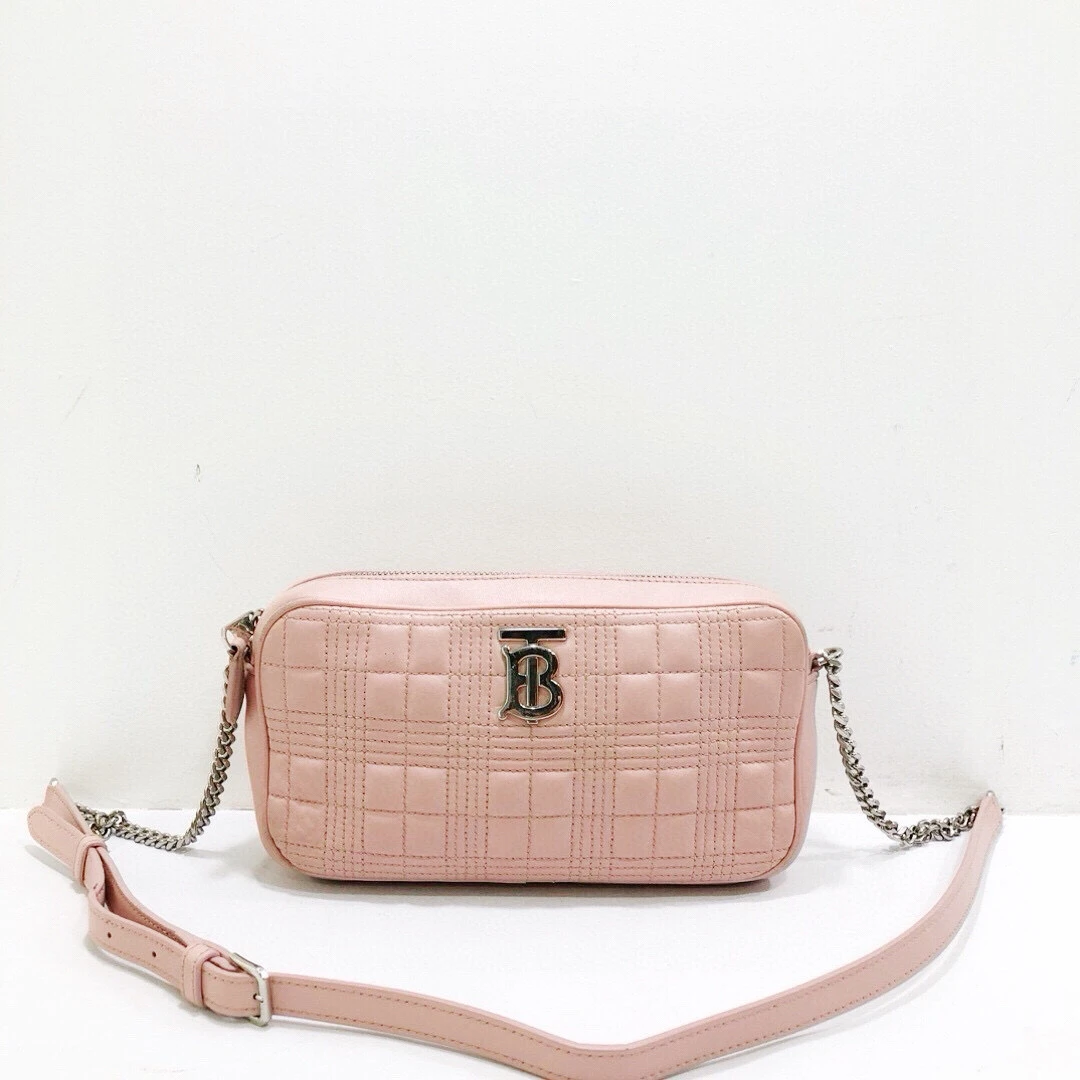 95新 BURBERRY/博柏利 巴宝莉粉色全皮TB字母单肩斜挎包