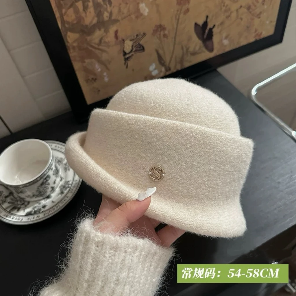 千金风高级感卷边黑色礼帽女秋冬季显脸小气质盆帽大头围渔夫帽子