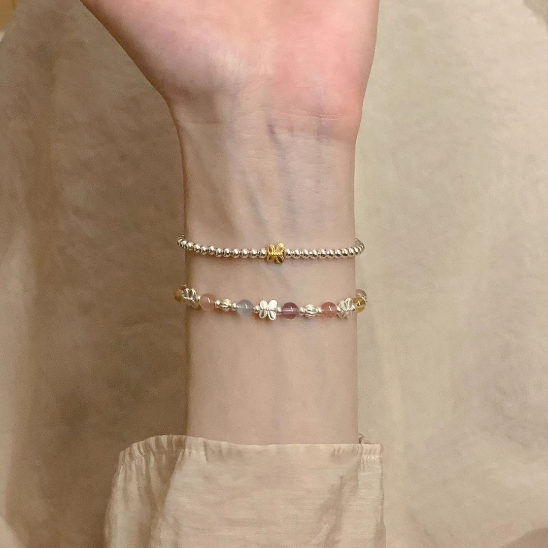 铜合金手链 多彩串珠蝴蝶弹力手链手串手环女轻奢ins小众百搭甜美