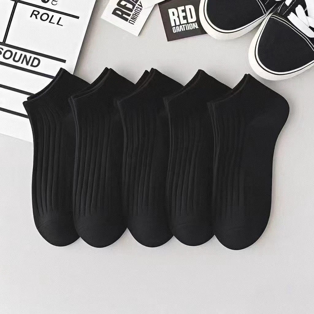 五双装冬季男成人透气薄款防臭短袜男士短筒黑白运动