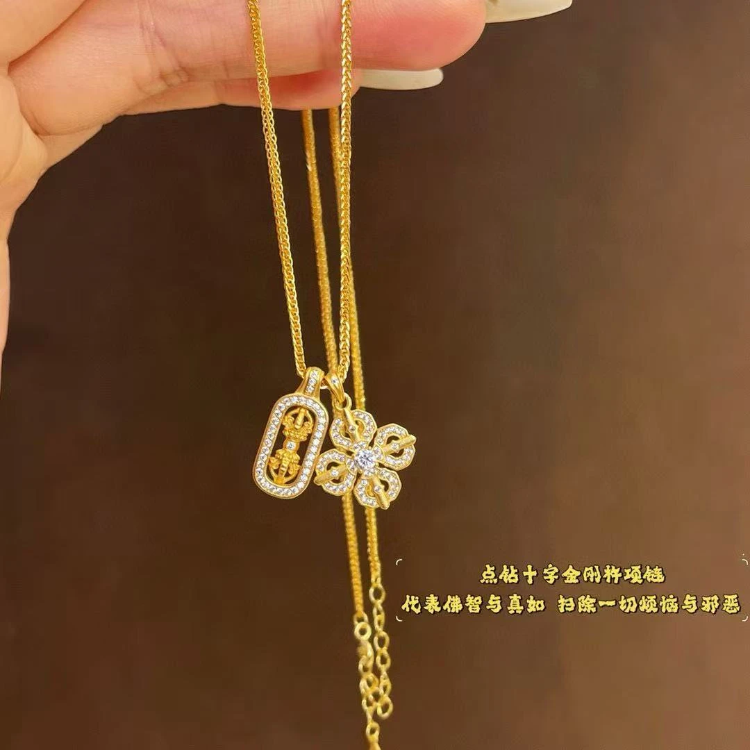 坠链均925银 轻奢时尚满钻十字金刚杵克罗项链