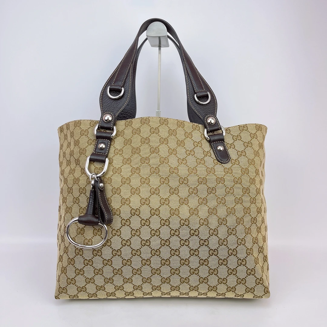 95新 GUCCI/古驰 古驰 棕色老花帆布手提包底长35 F345
