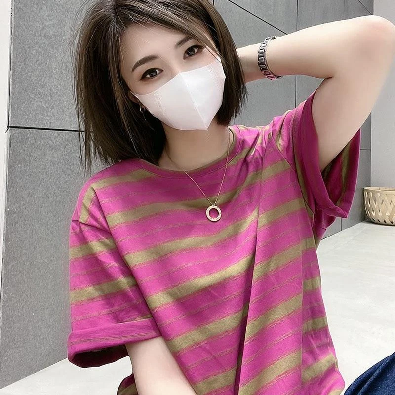 条纹大版女t恤短袖夏2025新款宽松高端时尚潮牌半袖上衣体恤