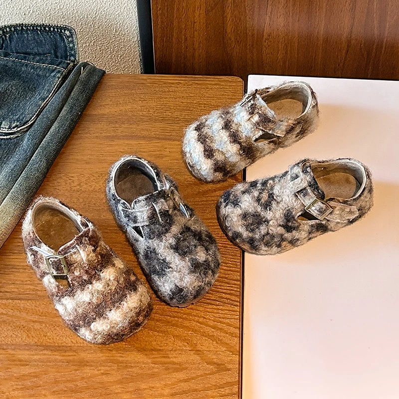 摩卡）儿童复古棉鞋男女童爆款加绒保暖毛毛鞋软底百搭勃肯鞋