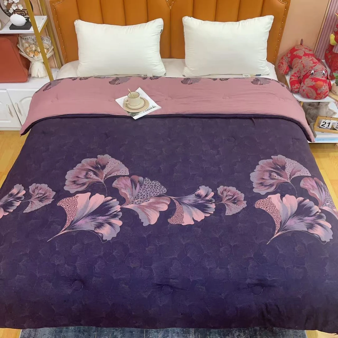【杏临羽紫】2.2*2.4M高端A类纯棉双层纱柔软亲肤保暖机洗秋冬盖被