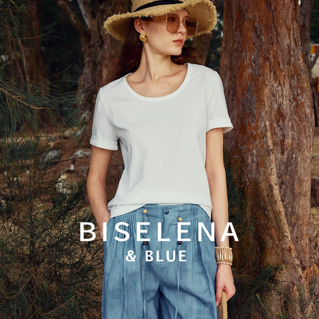 贝茜妮简约休闲莱赛尔醋纤型领T恤女2025夏季百搭款宽松短袖上衣