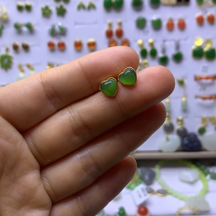 和田玉银S925镶嵌耳饰