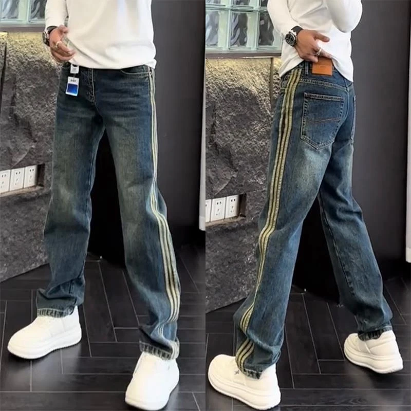 2025秋冬欧货弹力牛仔裤百搭潮牌直筒休闲裤宽松网红阔腿裤