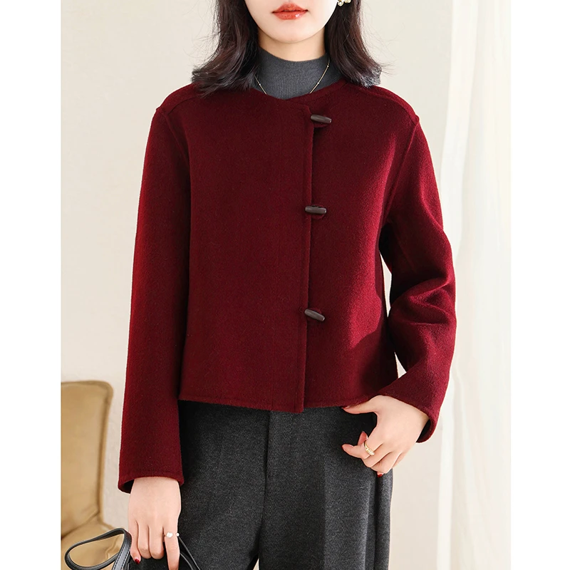 新年红色外套小个子双面呢女零羊绒短款秋冬新款赫本风羊毛呢大衣