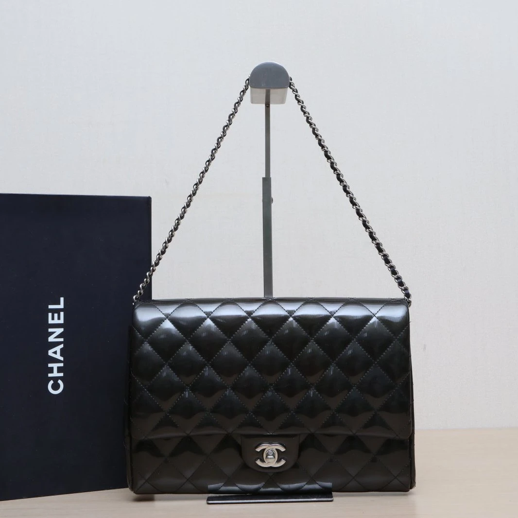 95新 Chanel/香奈儿 【小花黑黑】绿色 CF 口盖包 JUMBO 腋下包