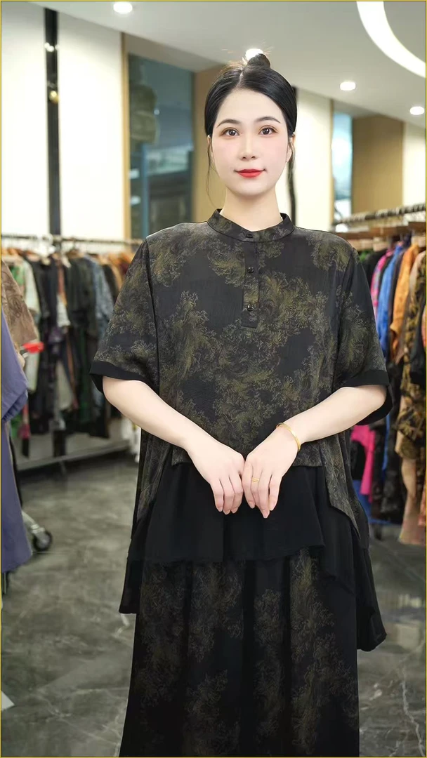 夏款上新【念晚】修身透气松弛感上衣宽松裤子套装-75755#-金色