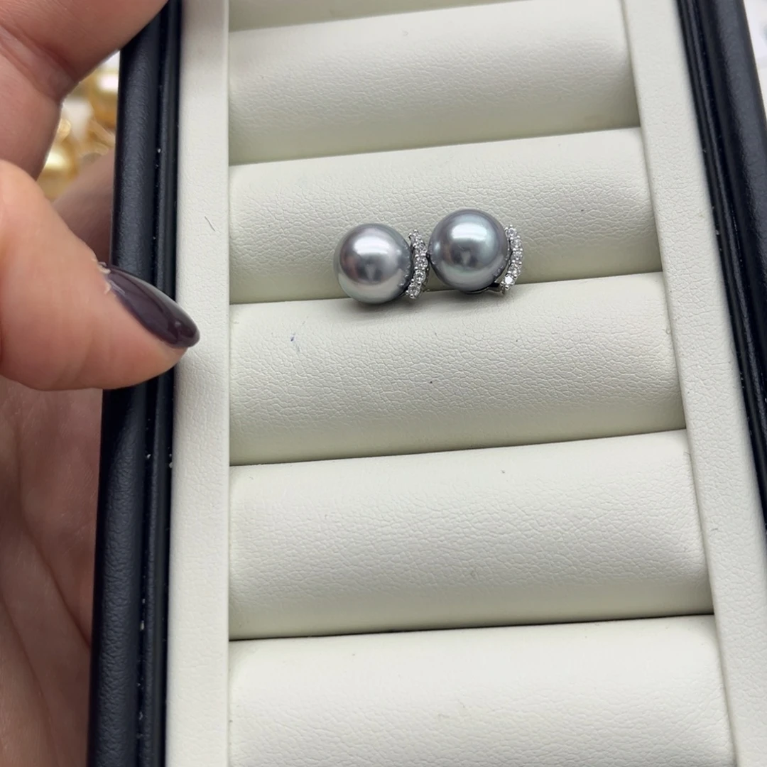 海水珍珠耳饰银S925镶嵌