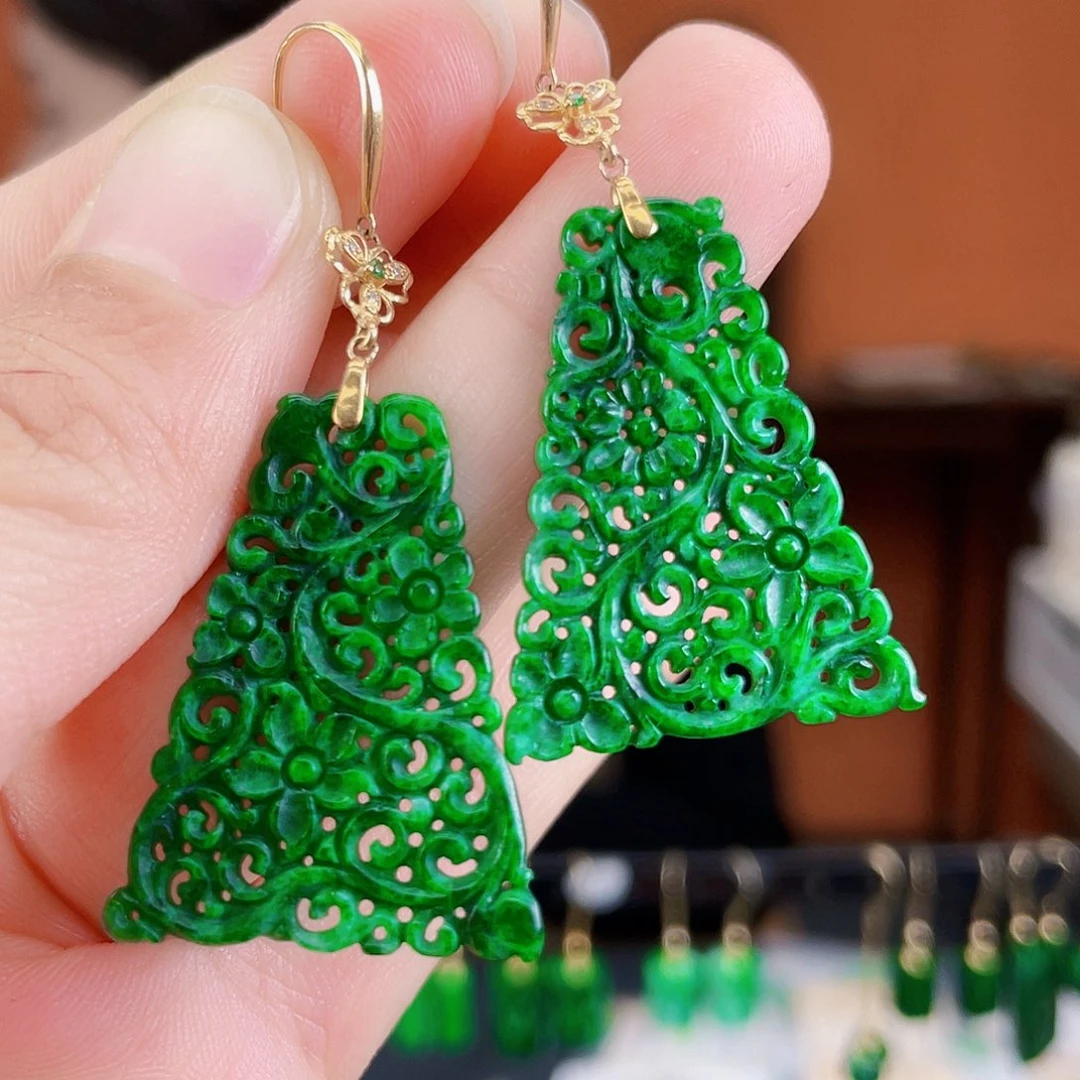 翡翠18K金镶嵌耳饰