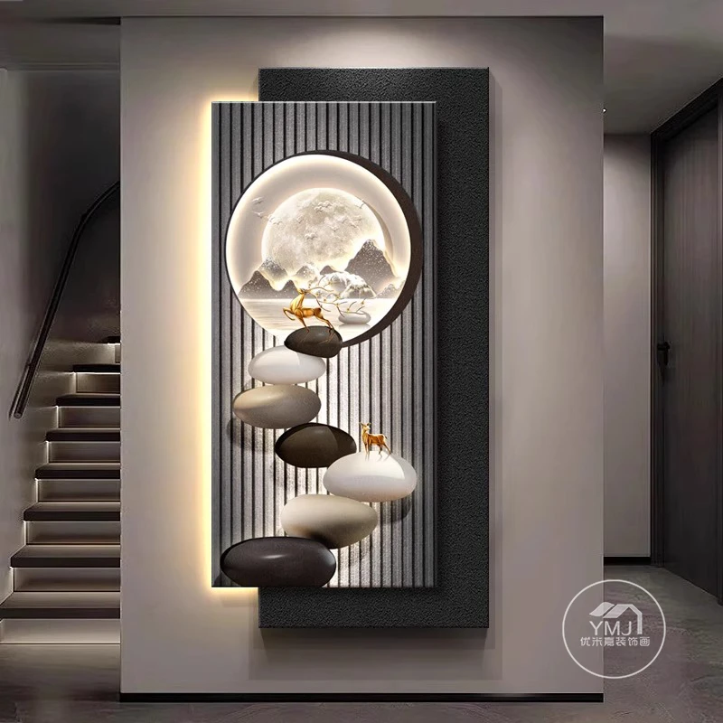 轻奢黑白灰玄关装饰画入户门走廊过道挂画现代高级感砂岩玄关壁画