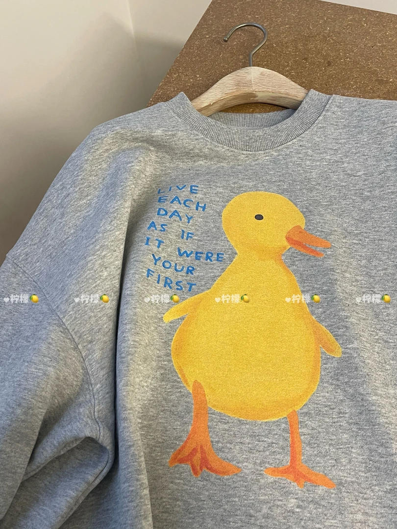 小黄鸭  *   圆领印花慵懒风宽松百搭卫衣女装