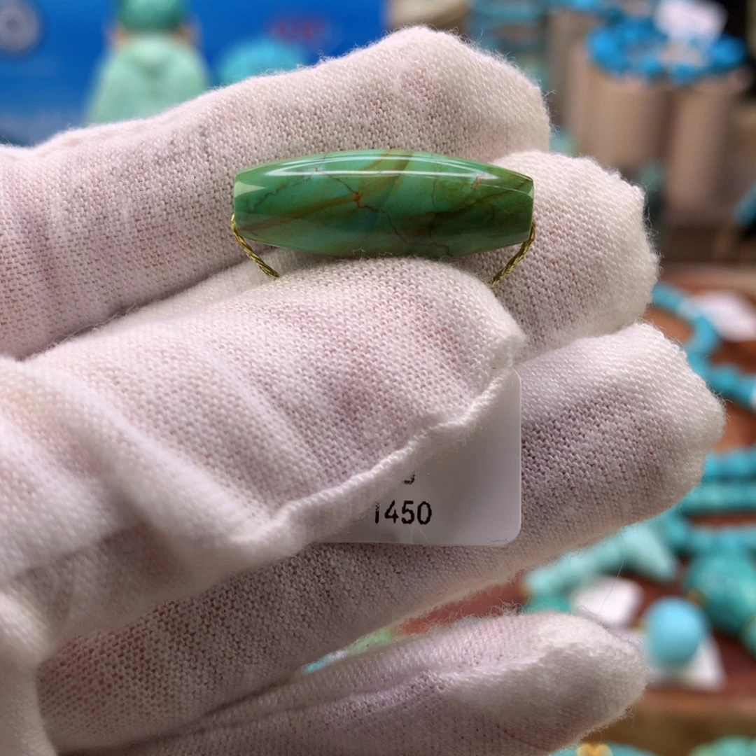 绿松石未镶嵌珠宝奇石高瓷特色水波纹桶珠8.8*23.5mm