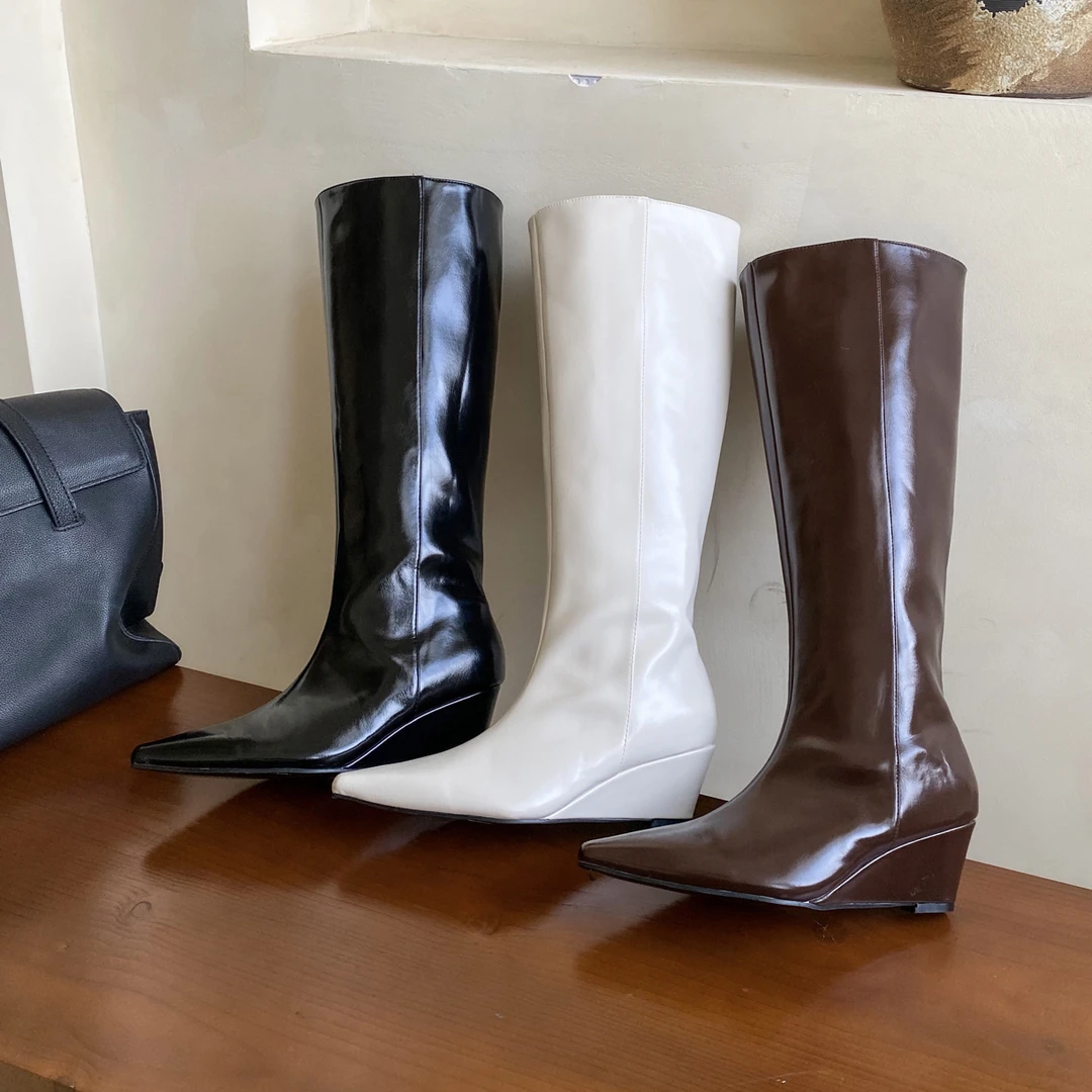 5公分坡跟时装靴长筒高筒靴粗跟骑士女鞋矮跟不过膝高跟秋冬长靴