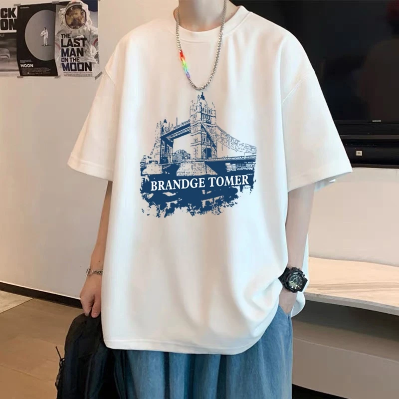 微胖男生宽松大码休闲上衣美式潮牌纯棉圆领短袖t恤夏装情侣半袖