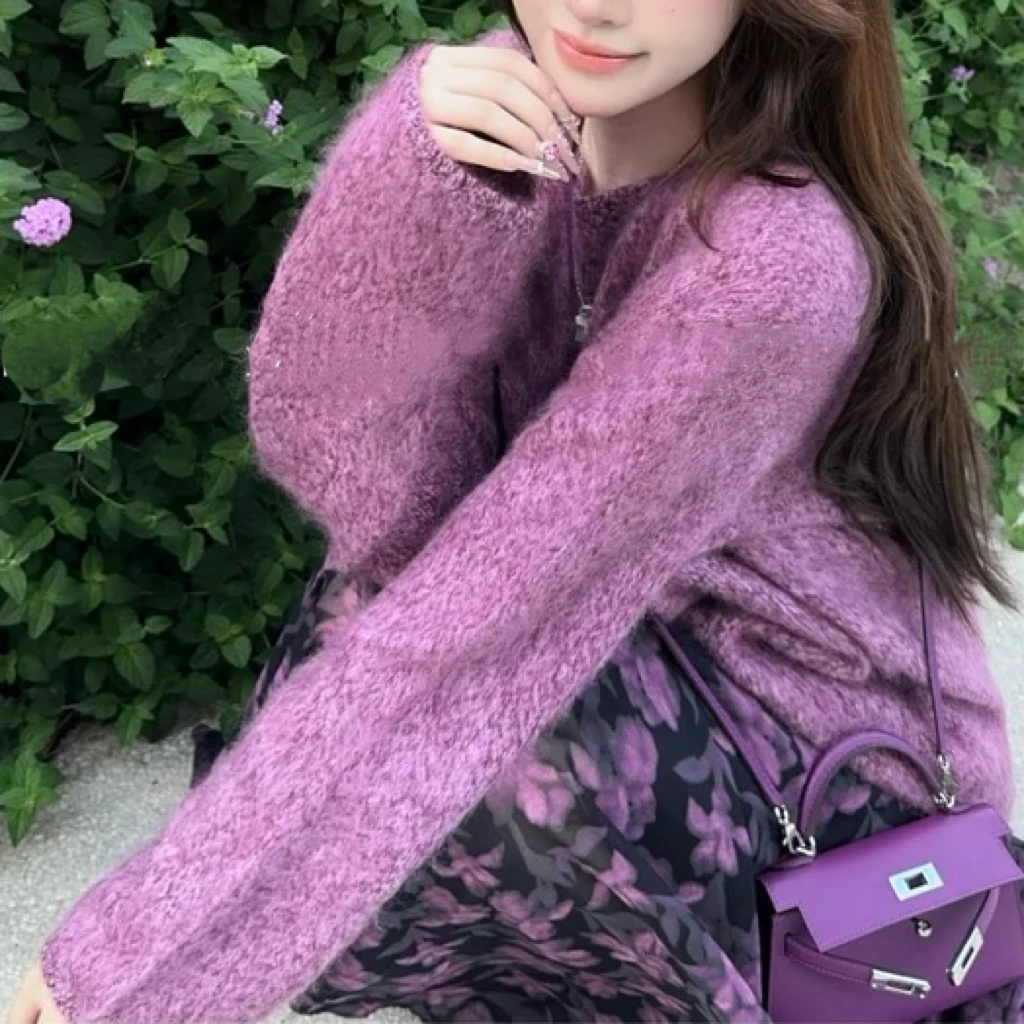 乌梅子酱毛衣女秋冬温暖百搭套头慵懒设计感时尚显瘦针织衫上衣女