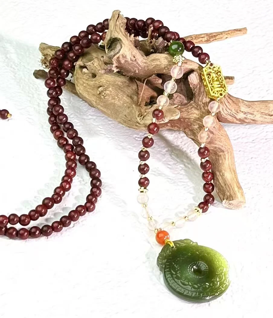 和田玉回纹平安扣吊坠配链子