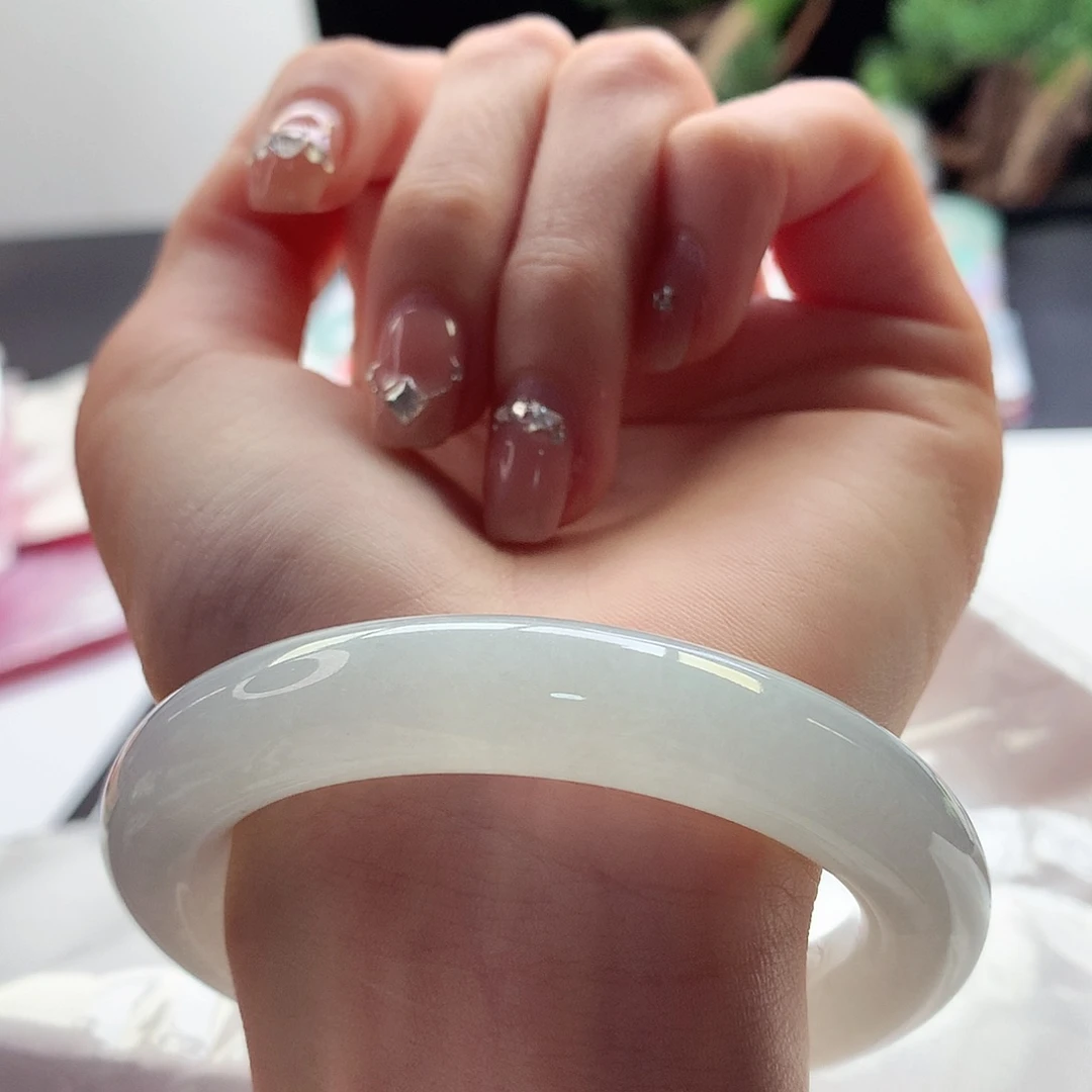 翡翠手镯未镶嵌天然翡翠54-55荔枝肉果冻底显气质