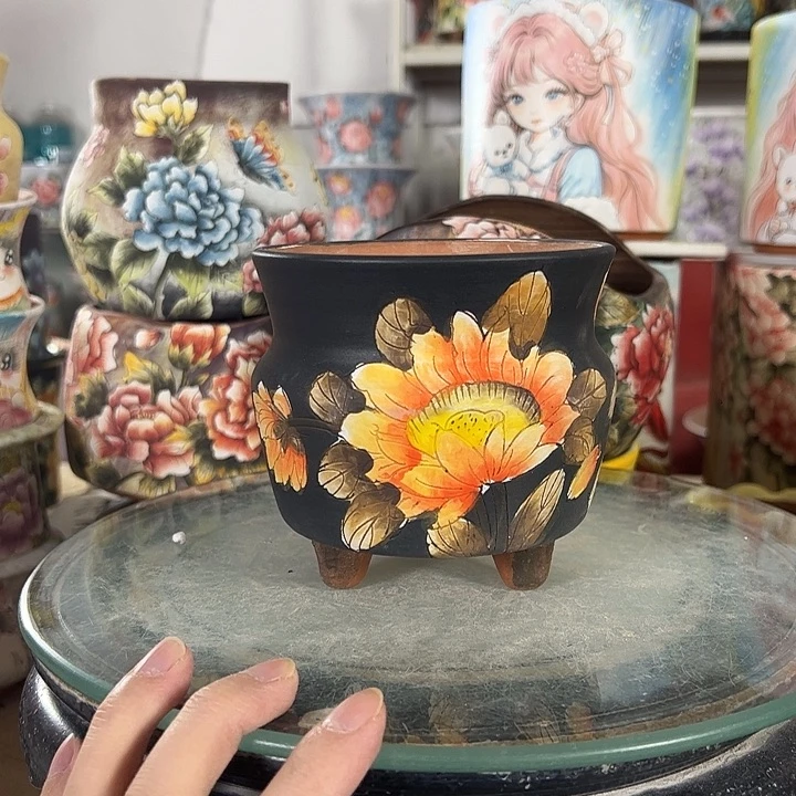 满38包邮景德镇手绘花盆