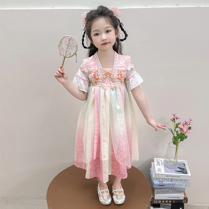女童汉服裙2025新款夏季女孩中国风古风新中式连衣裙女宝宝夏装潮