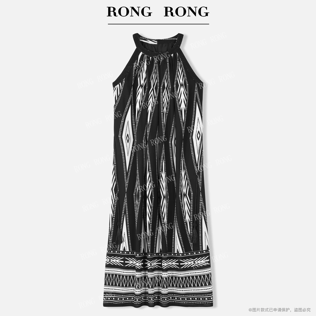 溶溶J【画屿海边】RONGRONG定位裁剪民族风图腾度假连衣裙ZGC6L1810