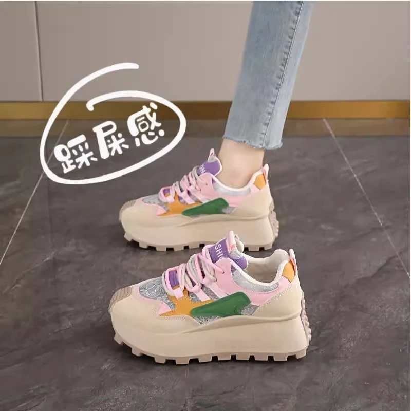 厚底增高粉色轻便女阿甘鞋2025超火老爹鞋夏季新款运动休闲鞋34码