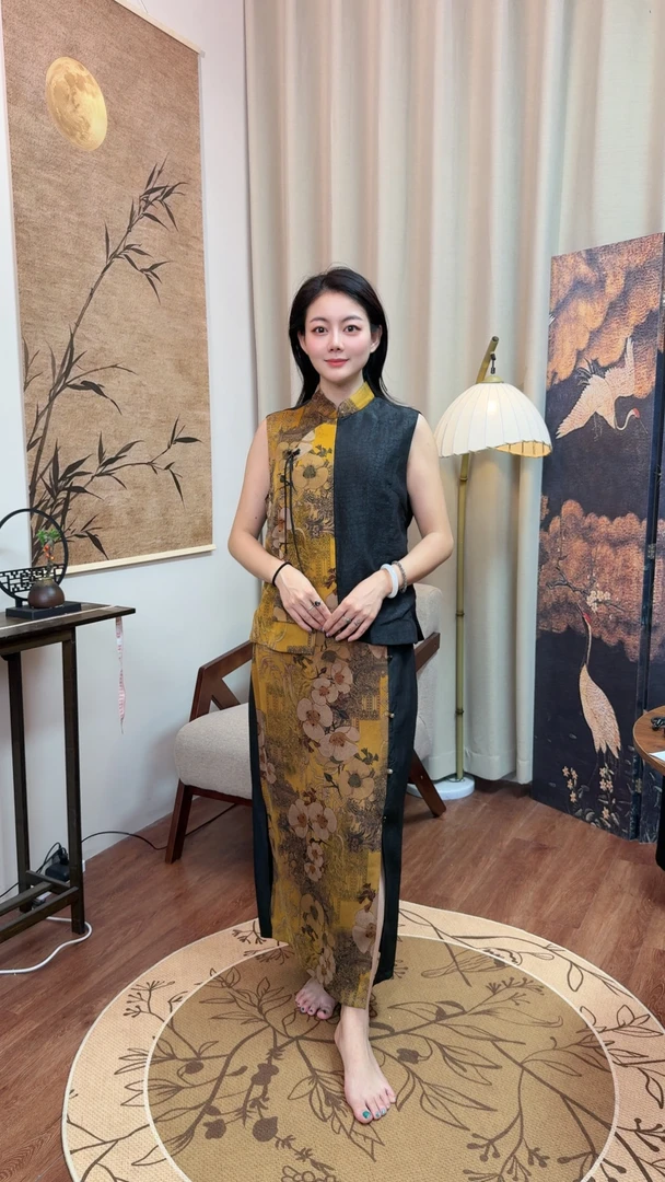 899-999套装100桑蚕丝单品女装夏季中式时尚提花复古风色宽松上衣