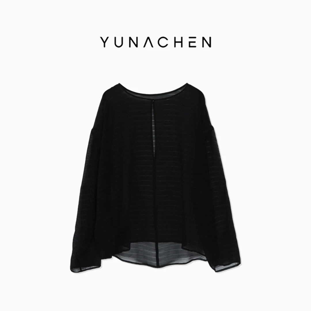 菠萝宝宝yuna【罗特可可】100桑蚕丝黑色长袖条纹上衣开衫衬衫YE10