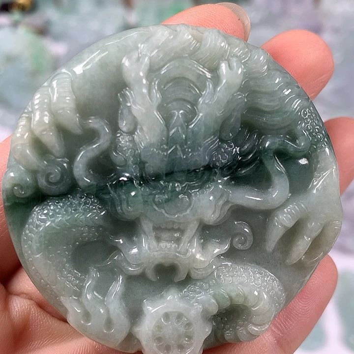 颈饰未镶嵌翡翠龙凤呈祥两面工艺卡厚12+有石头纹介意勿拍福利