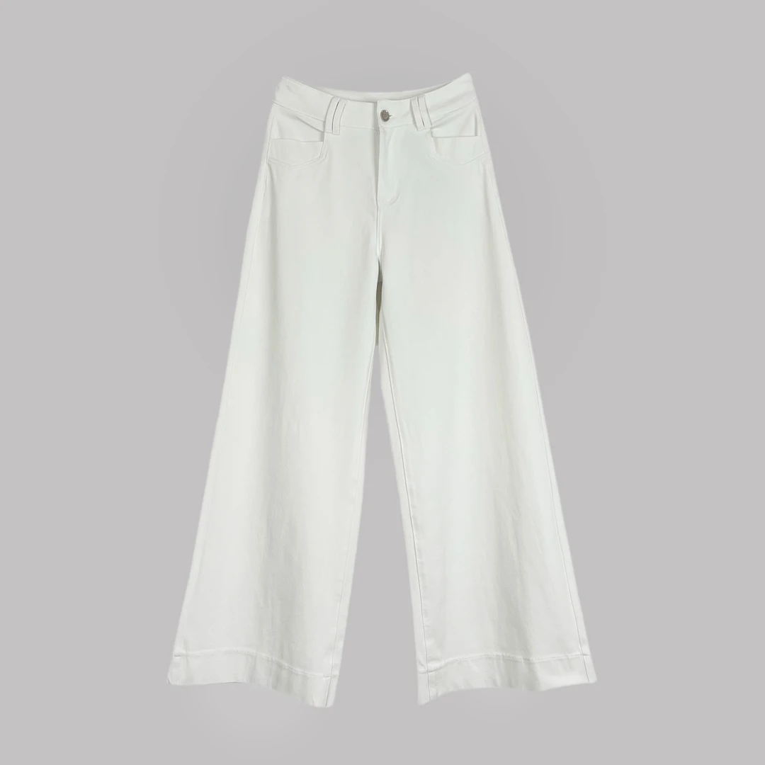 素白牛仔夏季中高腰百搭复古宽松阔腿白色直筒牛仔裤