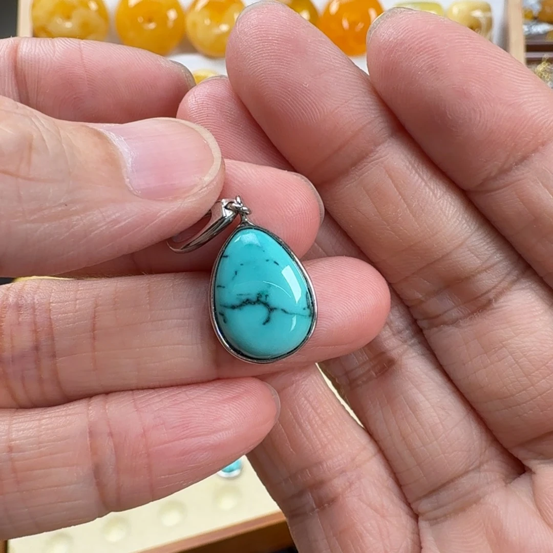 绿松石银S925镶嵌颈饰绿松