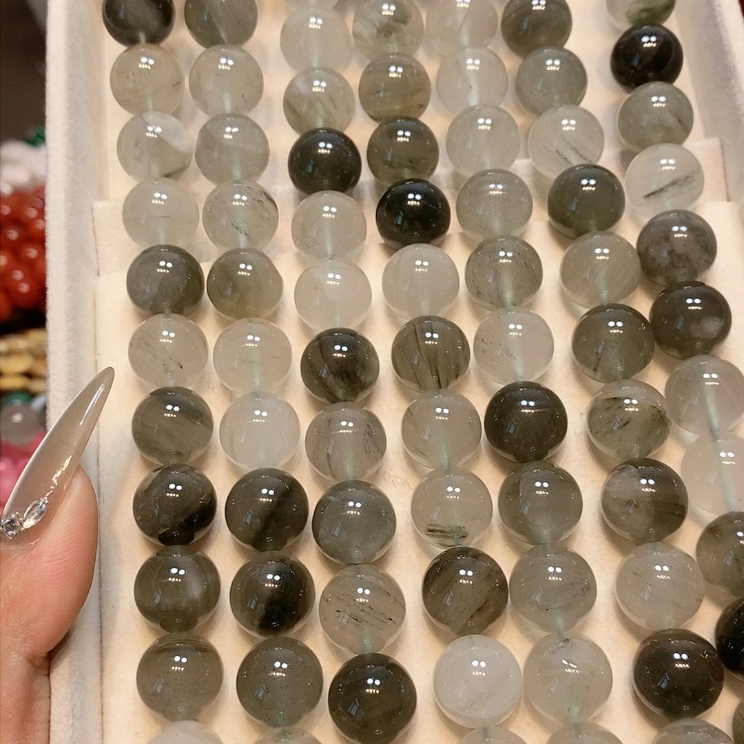 散珠玛瑙/玉髓14mm绿发水晶一条