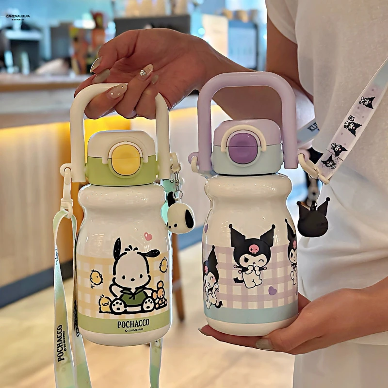 库洛米保温杯小女孩学生上学专用斜跨吸管水杯幼儿园宝宝小肚水壶