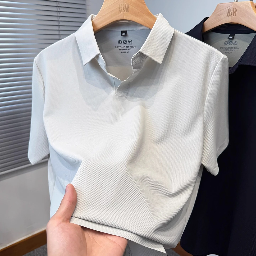 海鸥领冰丝短袖t恤男宽松运动休闲纯色百搭polo衫男夏季2025新款