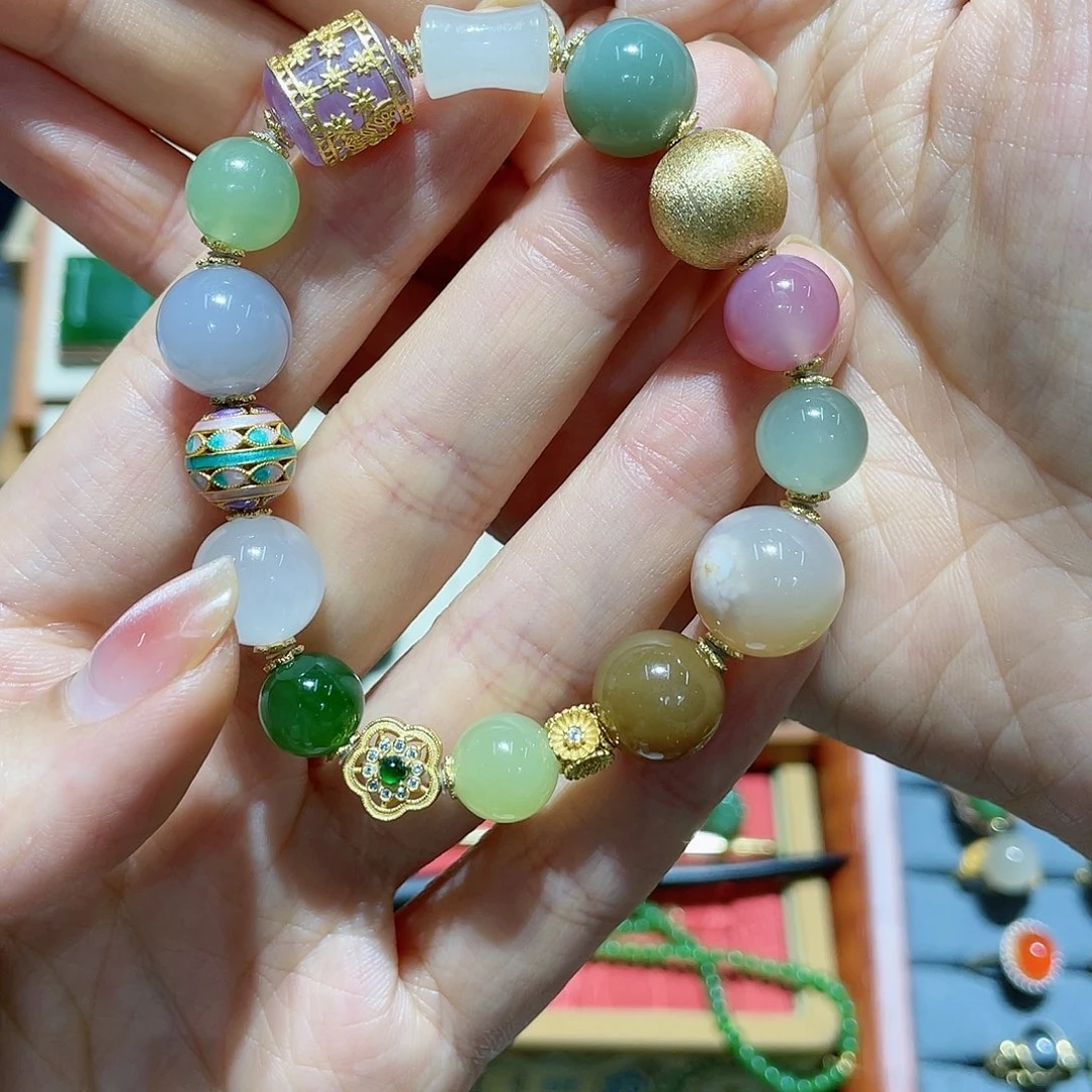 【闪购商品】手链银S925镀金镶嵌和田玉次*A手串