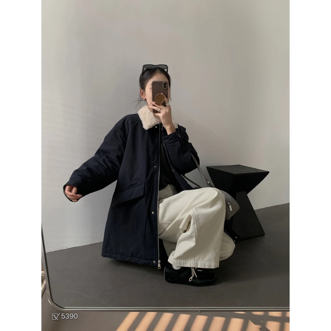 新款气质休闲百搭时尚翻领舒适棉服M5390